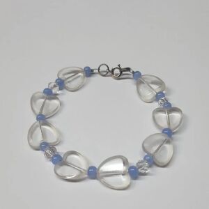 Elegant Clear and Blue Glass Heart Bracelet